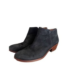 Sam Edelman Petty Black Suede Rounded Toe Stacked Block Heel Ankle Booties‎ Sz 8